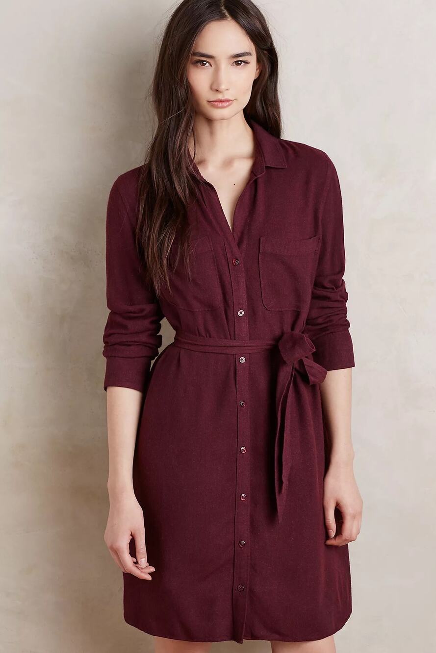 Anthropologie Cloth & Stone Burgundy Hearth Button Down Shirtdress Size XS